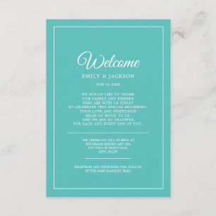 Blauwgroen White Wedding Welkom Informatiekaartje