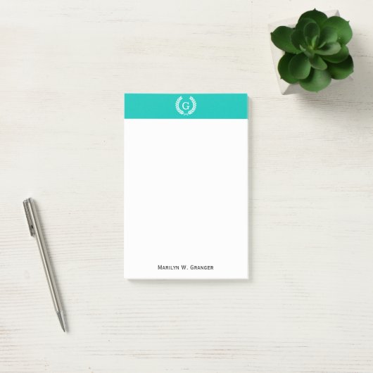 Blauwgroen White Wheat Laurel Wreated Initiaal Mon Post-it® Notes (Kantoor)