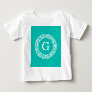 Blauwgroen WHT Grieks Sleutel RND Lijst Initiaal M