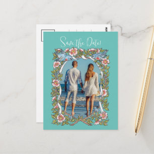 Blauwgroen Wildflower Bird Border Sla de datum fot Briefkaart