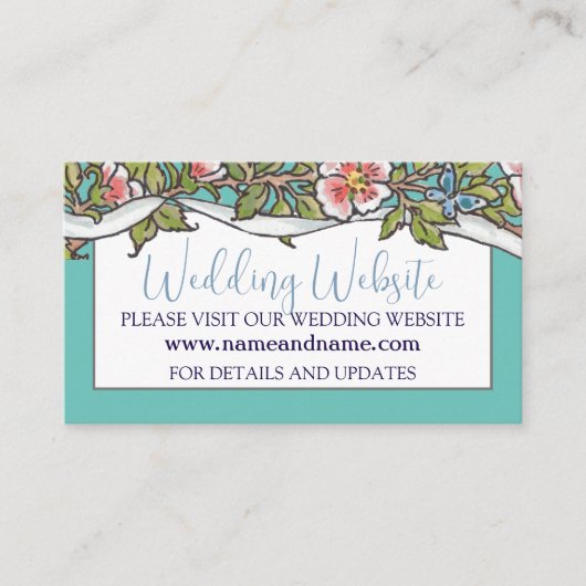 Blauwgroen Wildflower Bird Roos Border Bruiloft We Informatiekaartje (Voorkant)