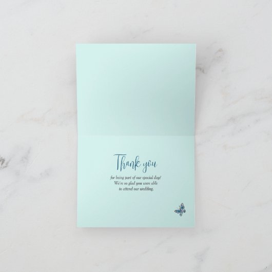 Blauwgroen Wildflower Roos Bird Border Boho Bruilo Bedankkaart (Binnen)