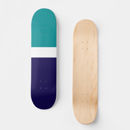 Blauwgroen Wit Blauw Plain Kleurblok Ontwerp Skateboard (Voorkant)