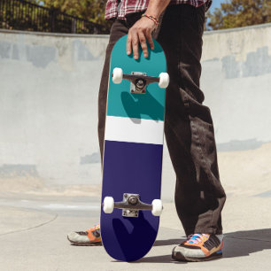 Blauwgroen Wit Blauw Plain Kleurblok Ontwerp Skateboard