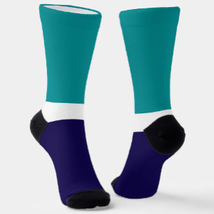 Blauwgroen Wit Blauw Plain Kleurblok Ontwerp Sokken