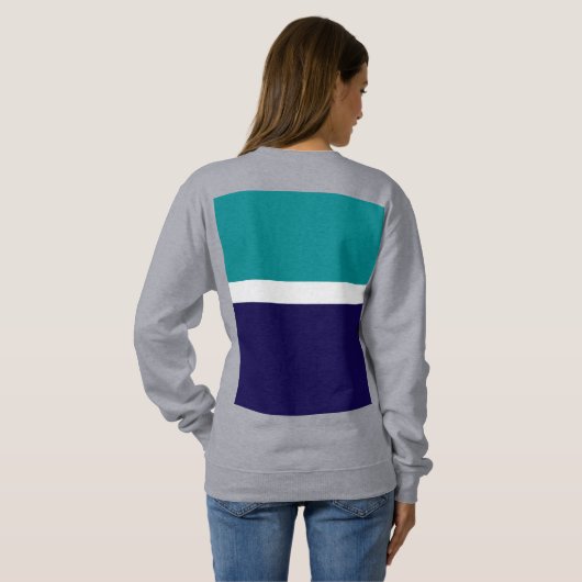 Blauwgroen Wit Blauw Plain Kleurblok Ontwerp Trui (Achterkant volledig)