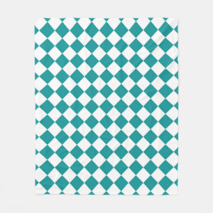 Blauwgroen wit checker diamantpatroon fleece deken