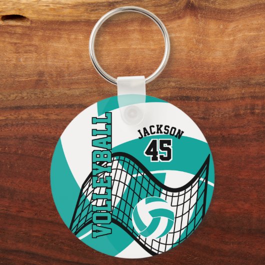 Blauwgroen, wit en zwart Volleybalontwerp Sleutelhanger (Achterkant)