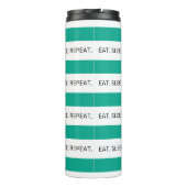 Blauwgroen & Wit Gestreepte Dans Quote Thermosbeker (Achterkant)