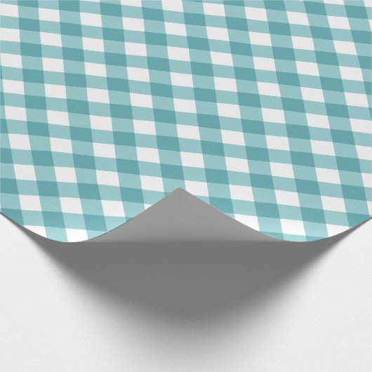 Blauwgroen wit Gingham Pset Patroon Cadeaupapier (Hoek)