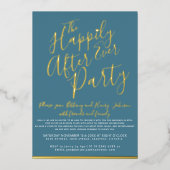 Blauwgroen wit goud gelukkig ooit na het bruiloft folie uitnodiging (Voorkant)