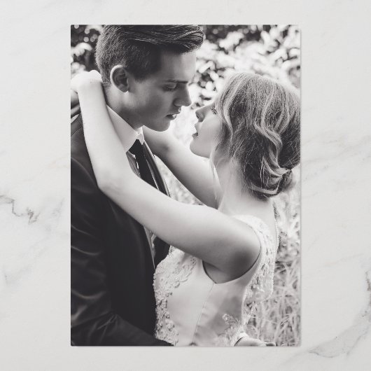 Blauwgroen wit goud gelukkig ooit na het bruiloft folie uitnodiging (Achterkant)