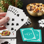 Blauwgroen wit grieks sleutel #2 ingelijst 3 init  pokerkaarten (Insitu)