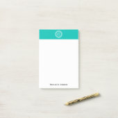 Blauwgroen wit grieks sleutel rond Lijst Initiaal  Post-it® Notes (Op bureau)
