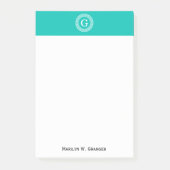 Blauwgroen wit grieks sleutel rond Lijst Initiaal  Post-it® Notes (Voorkant)
