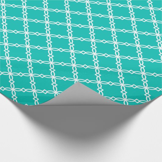 Blauwgroen wit groot Fancy Quatrefoliepatroon Cadeaupapier (Hoek)