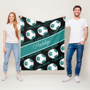 blauwgroen wit Ik hou van tekstpatroon voetbal Fleece Deken