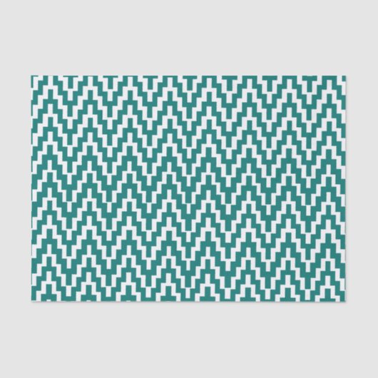 Blauwgroen wit Ikat Chevron Zig Zag Stripes Patroo Tissuepapier (Voorkant)