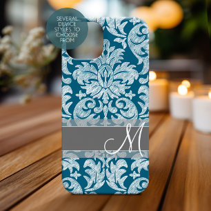 Blauwgroen wit kleurenbord Damask Patroon Case-Mate iPhone 14 Hoesje