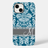 Blauwgroen wit kleurenbord Damask Patroon Case-Mate iPhone Case (Achterkant)