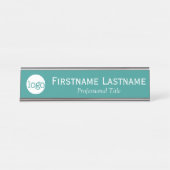 Blauwgroen & Wit - Logo, naam, beroepstitel Bureau Naambordje (Voorkant)