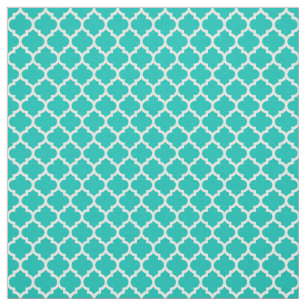 Blauwgroen, wit Marokkaans Quatrefoliepatroon #5 S Stof