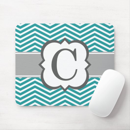 Blauwgroen wit monogram Letter C Chevron Muismat (Met muis)
