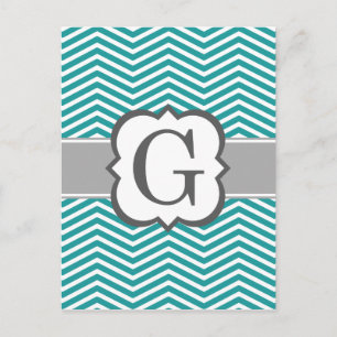Blauwgroen wit monogram Letter G Chevron Briefkaart