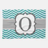 Blauwgroen wit monogram letter O Chevron Theedoek (Horizontaal)