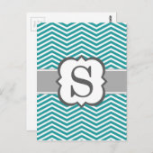 Blauwgroen wit monogram letter S Chevron Briefkaart (Voorkant / Achterkant)