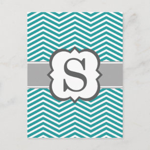 Blauwgroen wit monogram letter S Chevron Briefkaart