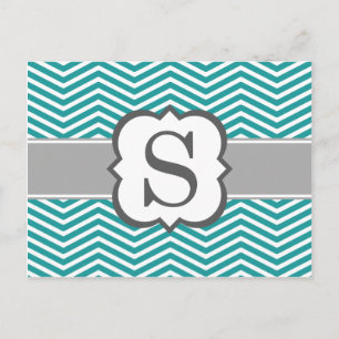 Blauwgroen wit monogram letter S Chevron Briefkaart