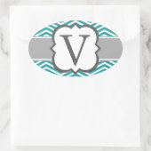 Blauwgroen wit monogram letter v chevron ovale sticker (Tas)