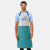 Blauwgroen wit monogram Naam Forel patroon Schort (Gedragen)