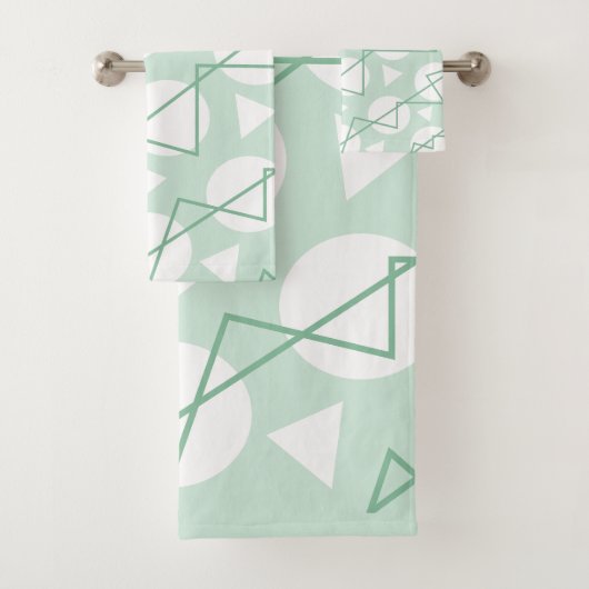 Blauwgroen wit patroon met gebluste troep bad handdoek (Insitu)