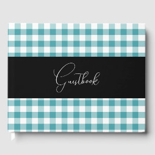 Blauwgroen & Wit Retro Picnic Geplaagd Huwelijk Gastenboek