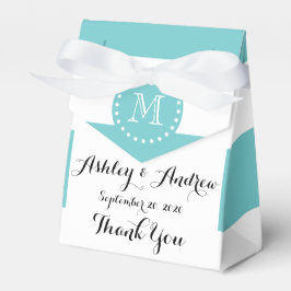 Blauwgroen wit strepenpatroon, uw monogram bedankdoosjes