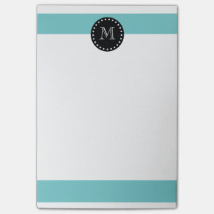 Blauwgroen wit Stripes patroon, zwart monogram Post-it® Notes