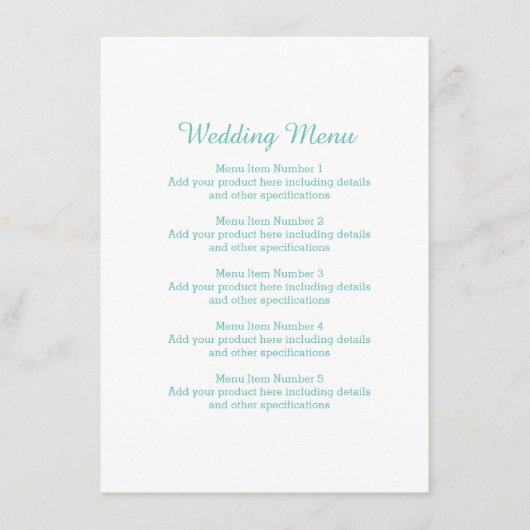 Blauwgroen & wit zand dollar shell strand bruiloft menu (Voorkant)