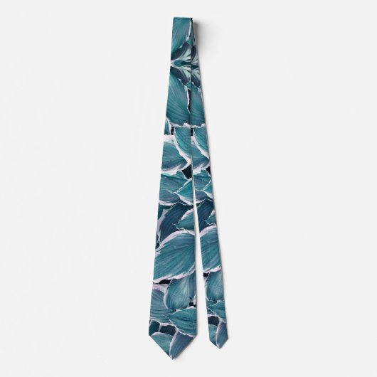 Blauwgroen & witte bladeren stropdas (Voorkant)