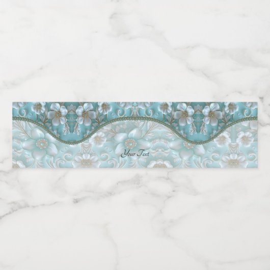 Blauwgroen witte bloem water flesetiket waterfles etiket (Enkel label)