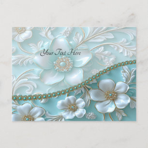 Blauwgroen witte bloemen Briefkaart