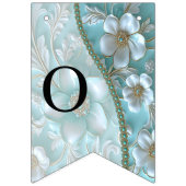 Blauwgroen Witte Bloemen Bunting Flag Vlaggetjes (Tweede vlag)