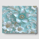 Blauwgroen witte bloemen gastenboek (Achterkant)