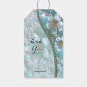 Blauwgroen Witte Bloemen Gift Label Cadeaulabel (Achterkant)