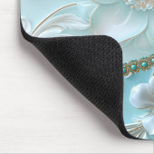 Blauwgroen Witte Bloemen Mousepad Muismat (Hoek)