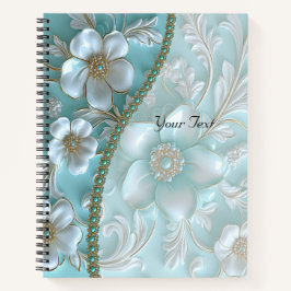 Blauwgroen witte bloemen Notitieboek