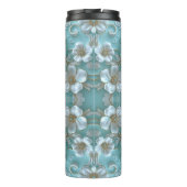 Blauwgroen Witte Bloemen Thermische Tumbler Thermosbeker (Achterkant)