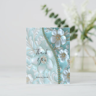 Blauwgroen witte bloemenbedankkaart bedankkaart