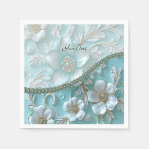 Blauwgroen witte bloemenservetten servet